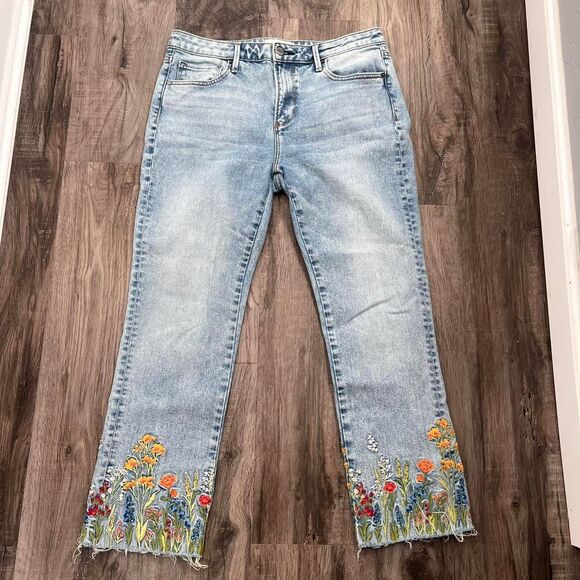 Anthropologie Driftwood Boho Embroidered Frayed Ankle Colette Jeans - Picture 2 of 7